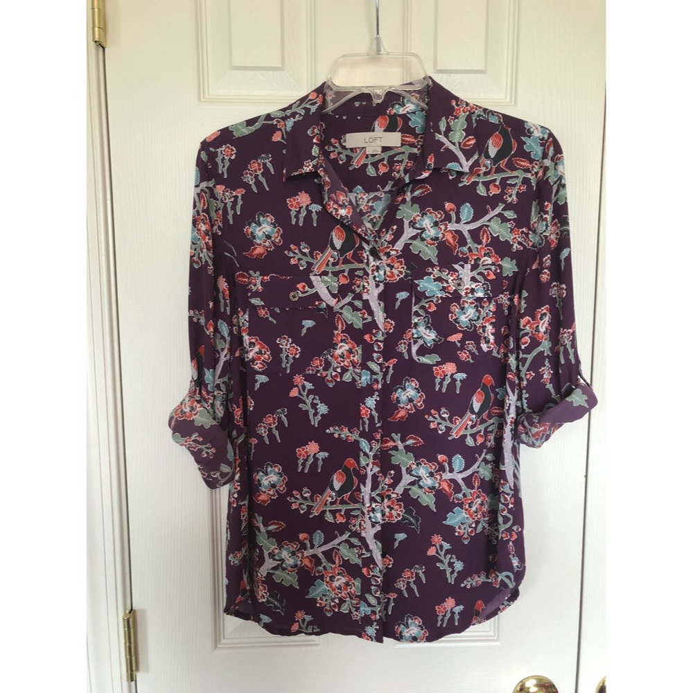 LOFT Bird and Flower Utility Blouse